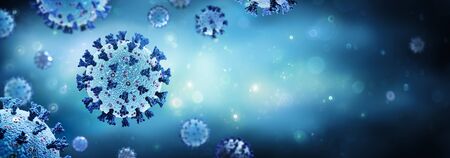 Coronavirus - Structure With Complete Surface Protein Representations In blue Background - 3d Renderingの写真素材