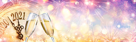 2021 Countdown - Champagne And Clock for New Year Celebration
