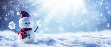 Snowman In Wintry Landscapeの写真素材