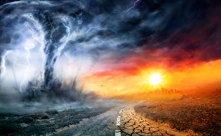 Tornado In Stormy Landscape - Climate Change And Natural Disaster Conceptの写真素材