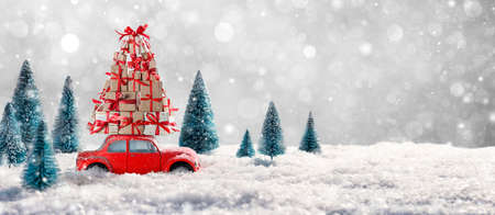 Deformed And Unrecognizable Car Carries Christmas Giftsの写真素材