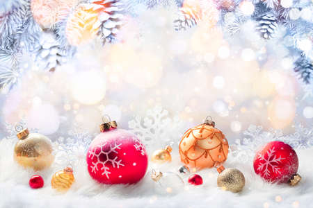 Christmas Balls On White - Ornaments In Abstract Defocused Backgroundの写真素材
