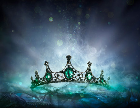 Medieval Crown - Story Of Fantasy kingdom - Throne Of Queen With Abstract Defocused Backgroundの写真素材
