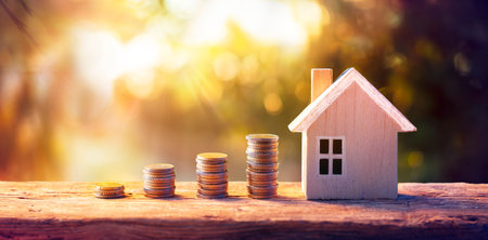 House and Money Coins - Loan Mortgage Concepts - Real Estateの写真素材