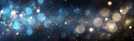 Golden And Blue Defocused Lights In Abstract Background - Christmas Glittering At Eve Nightの写真素材