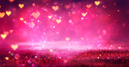 Shiny Pink Glitter With Hearts Lights In Abstract Defocused Background - Valentines Dayの写真素材