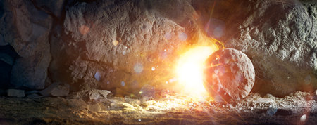 Empty Tomb - Resurrection Of Jesus Christ With Abstract Lights And Flare Effectの写真素材