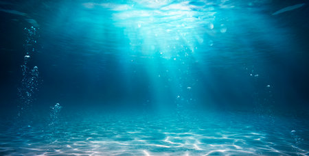 Underwater Ocean - Blue Abyss With Sunlight - Diving And Scuba Backgroundの写真素材
