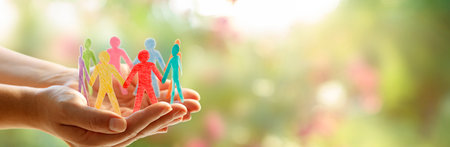 Diversity Inclusion And Equality Concept - Paper People Silhouettes On Handsの写真素材