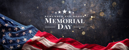Memorial Day Card - USA Flag On Black With Abstract Bokeh - Remember And Honor Text