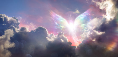 Angel Fly In Heaven Sky - Abstract Bright Wings In Cloudsの写真素材