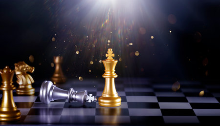 Chess King Beats And Win - Successful Business Strategy - Checkmate - Competition Concept - Checkmate With Abstract Glitteringの写真素材
