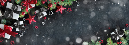 Black Friday - Gift Boxes With Ribbon and Spruce Fir Tree - Promo Sale - Advertising Conceptの写真素材