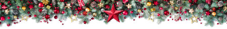 Christmas Banner - Border Decoration With Fir Branches And Starの写真素材