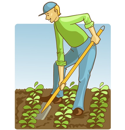 Man digging spring soil with shovelのイラスト素材