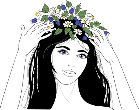 Young woman with flower wreathのイラスト素材