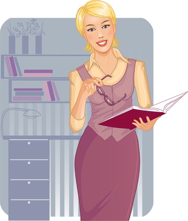 Business woman with journal near deskのイラスト素材