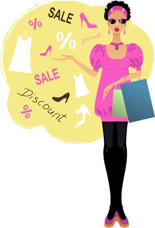 Young stylish woman for discount advertisement  のイラスト素材