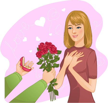 Young girl recieves present from a manのイラスト素材