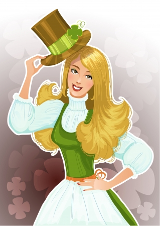 Cute blond girl Leprechaun with hatのイラスト素材