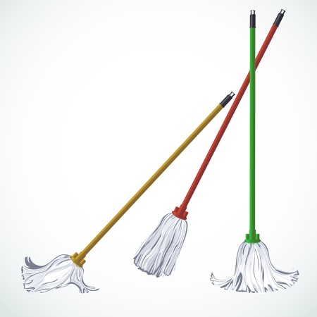 Set of three floor fibers mops. Looks good both on dark and light backgroundsのイラスト素材