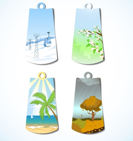 Set of four badges with seasonal backgroundsのイラスト素材