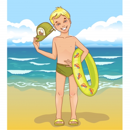 Little boy with a swimming circleのイラスト素材