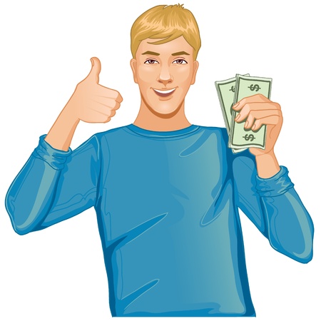 Young man with money in handのイラスト素材