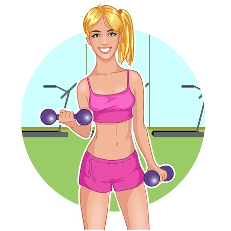 Girl training with dumb-bellsのイラスト素材