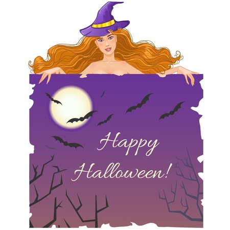 Halloween witch with message board and halloween backgroundのイラスト素材