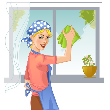 Woman washes windowのイラスト素材