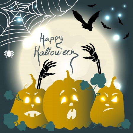 Halloween background with pumpkins, moon and batsのイラスト素材
