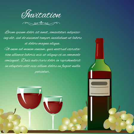 Background with bottle of wine and grapes for invitationのイラスト素材