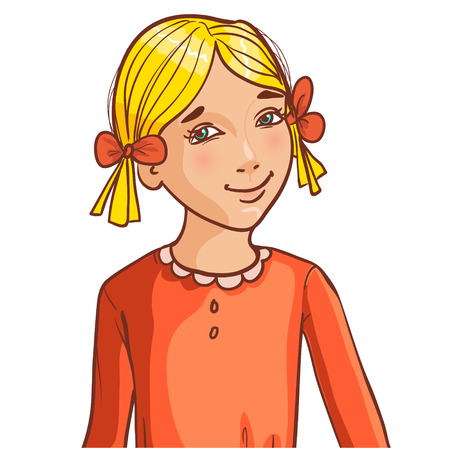 Teenager cartoon girl with blond hair and hair style with ribbonのイラスト素材