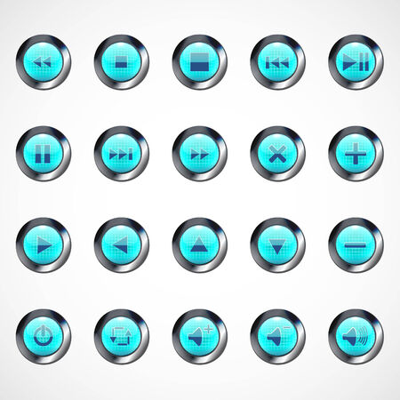 Set of glass round media buttons, eps10のイラスト素材