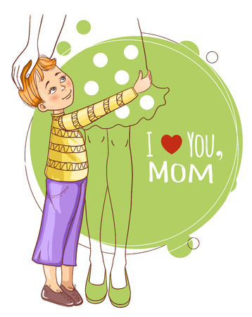 Little boy embraces his motherのイラスト素材