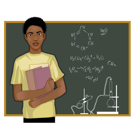African american student at blackboardのイラスト素材