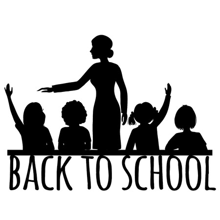 Teacher at blackboard in the classroom with childrenのイラスト素材