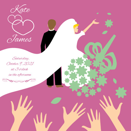 Vector wedding couple, bride throws her wedding bouquetのイラスト素材