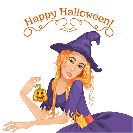 Vector image of a beautiful  halloween witch with pumpkin, eps10のイラスト素材