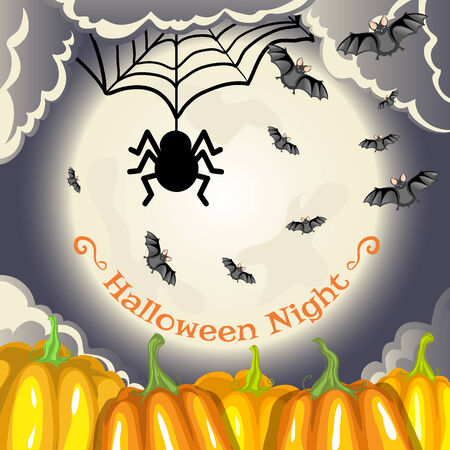 Vector background for Halloween with pumpkins, moon and bats, eps10のイラスト素材