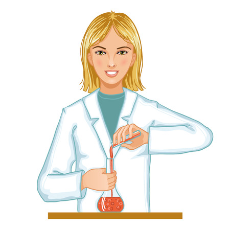 Vector image of a young woman with retort in handのイラスト素材