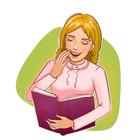 Young woman laughs about book, eps10のイラスト素材