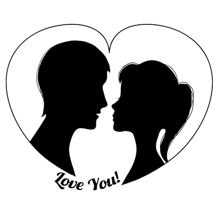 Silhouettes of couple in the heart shapeのイラスト素材