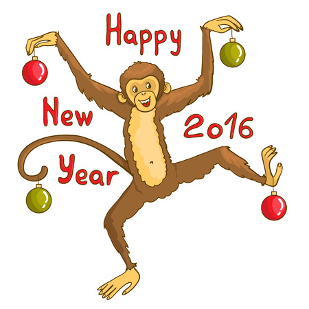 Card with funny monkey, symbol of 2016 new year, eps10のイラスト素材
