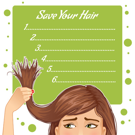 Stylish background for your text with girl who has problem of split ends, vector image, eps10のイラスト素材
