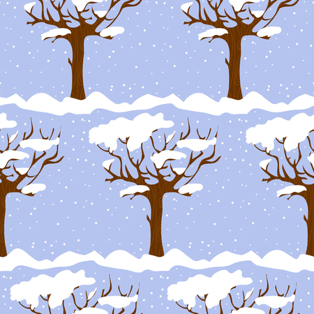 Seamless pattern with cartoon trees in winter, imageのイラスト素材