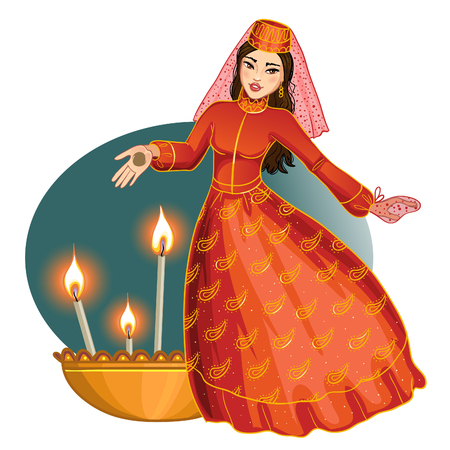 Ceremony at henna night, kina gecesi, a bride  with henna on her palms, vector image, eps10のイラスト素材