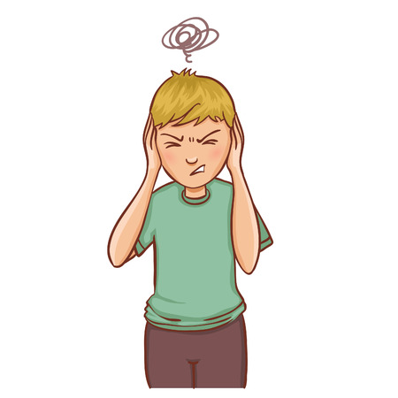 Ill boy complaints about headacheのイラスト素材