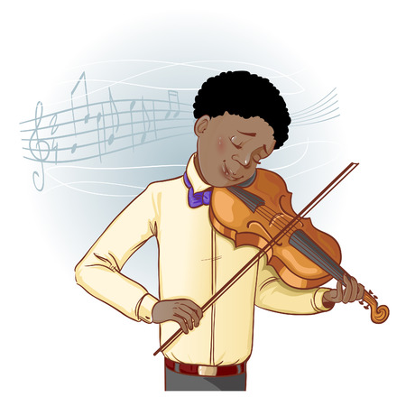 Cartoon African American musician playing violin, vector image, eps10のイラスト素材